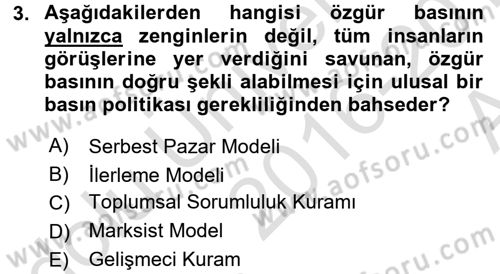 Haberciliğin Temel Kavramları Dersi Ara Sınavı Deneme Sınav Soruları 3. Soru