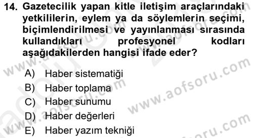 Haberciliğin Temel Kavramları Dersi 2017 - 2018 Yılı 3 Ders Sınav Soruları 14. Soru