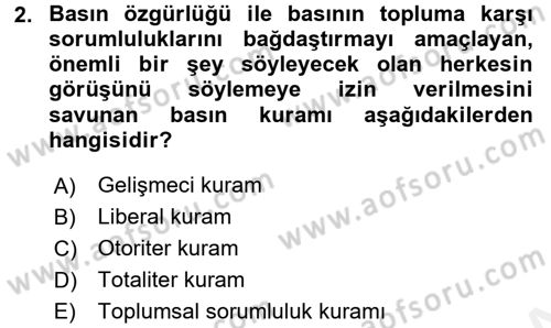 Haberciliğin Temel Kavramları Dersi 2017 - 2018 Yılı 3 Ders Sınav Soruları 2. Soru