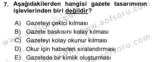 Haberciliğin Temel Kavramları Dersi 2017 - 2018 Yılı 3 Ders Sınav Soruları 7. Soru