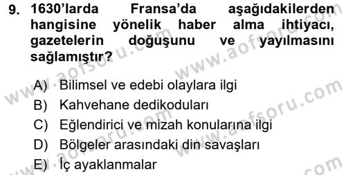 Haberciliğin Temel Kavramları Dersi 2017 - 2018 Yılı 3 Ders Sınav Soruları 9. Soru