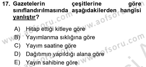 Haberciliğin Temel Kavramları Dersi Ara Sınavı Deneme Sınav Soruları 17. Soru