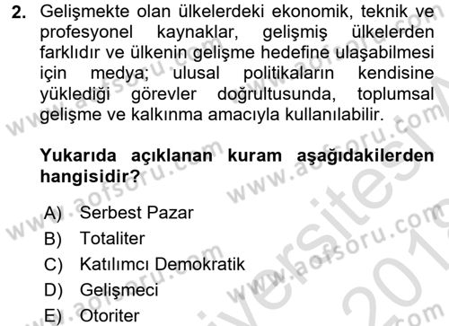 Haberciliğin Temel Kavramları Dersi Ara Sınavı Deneme Sınav Soruları 2. Soru