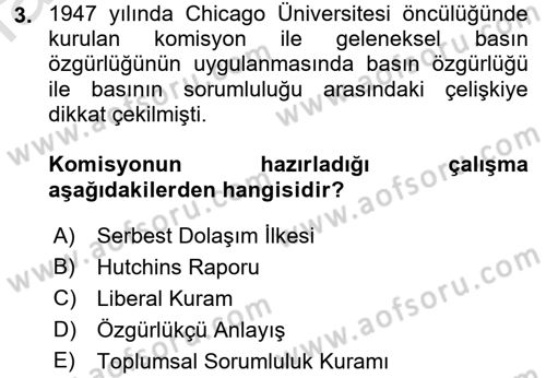 Haberciliğin Temel Kavramları Dersi 2017 - 2018 Yılı (Vize) Ara Sınav Soruları 3. Soru