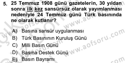 Haberciliğin Temel Kavramları Dersi 2017 - 2018 Yılı (Vize) Ara Sınav Soruları 5. Soru