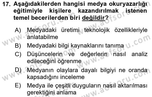 Haberciliğin Temel Kavramları Dersi 2017 - 2018 Yılı (Final) Dönem Sonu Sınav Soruları 17. Soru