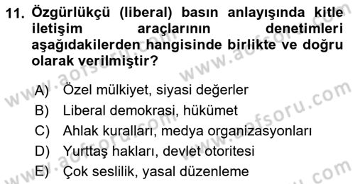 Haberciliğin Temel Kavramları Dersi 2018 - 2019 Yılı 3 Ders Sınav Soruları 11. Soru