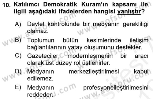 Haberciliğin Temel Kavramları Dersi Ara Sınavı Deneme Sınav Soruları 10. Soru
