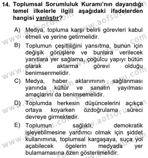 Haberciliğin Temel Kavramları Dersi 2018 - 2019 Yılı (Vize) Ara Sınav Soruları 14. Soru