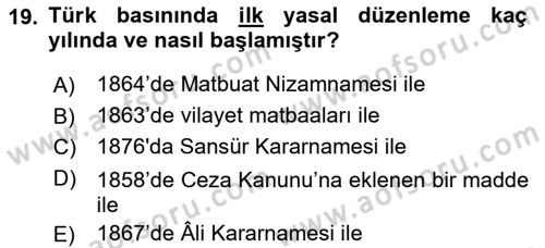 Haberciliğin Temel Kavramları Dersi Ara Sınavı Deneme Sınav Soruları 19. Soru