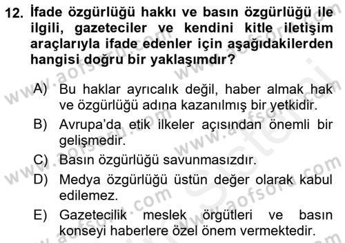 Haberciliğin Temel Kavramları Dersi 2018 - 2019 Yılı (Final) Dönem Sonu Sınav Soruları 12. Soru