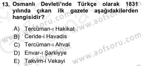 Haberciliğin Temel Kavramları Dersi 2018 - 2019 Yılı (Final) Dönem Sonu Sınav Soruları 13. Soru