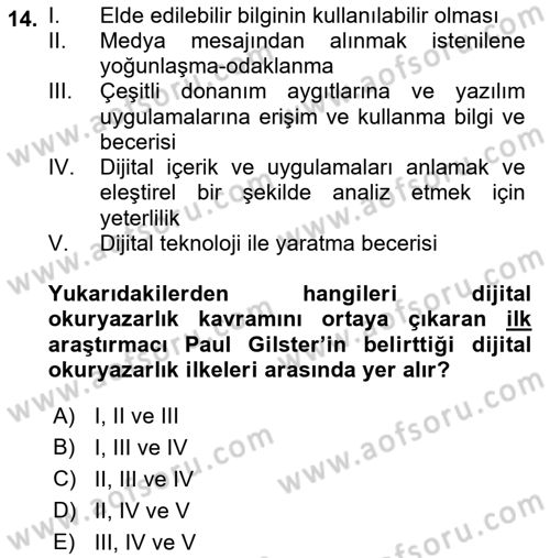 Haberciliğin Temel Kavramları Dersi 2018 - 2019 Yılı (Final) Dönem Sonu Sınav Soruları 14. Soru