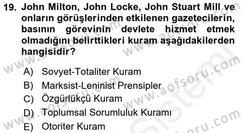 Haberciliğin Temel Kavramları Dersi 2018 - 2019 Yılı (Final) Dönem Sonu Sınav Soruları 19. Soru