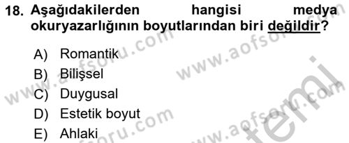 Haberciliğin Temel Kavramları Dersi 2018 - 2019 Yılı Yaz Okulu Sınav Soruları 18. Soru