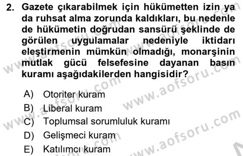 Haberciliğin Temel Kavramları Dersi 2018 - 2019 Yılı Yaz Okulu Sınav Soruları 2. Soru