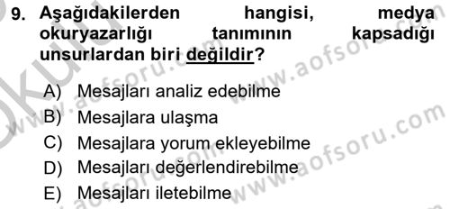 Haberciliğin Temel Kavramları Dersi 2018 - 2019 Yılı Yaz Okulu Sınav Soruları 9. Soru