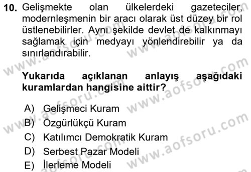 Haberciliğin Temel Kavramları Dersi Ara Sınavı Deneme Sınav Soruları 10. Soru