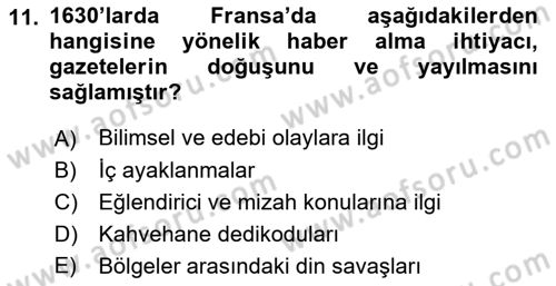 Haberciliğin Temel Kavramları Dersi Ara Sınavı Deneme Sınav Soruları 11. Soru