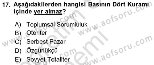 Haberciliğin Temel Kavramları Dersi Ara Sınavı Deneme Sınav Soruları 17. Soru