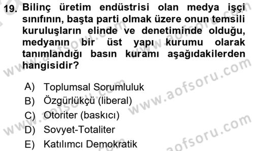 Haberciliğin Temel Kavramları Dersi Ara Sınavı Deneme Sınav Soruları 19. Soru