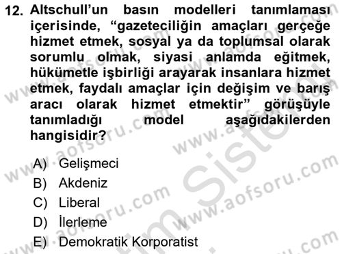 Haberciliğin Temel Kavramları Dersi 2019 - 2020 Yılı (Final) Dönem Sonu Sınav Soruları 12. Soru