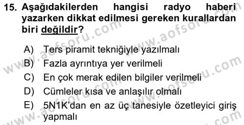 Haberciliğin Temel Kavramları Dersi 2019 - 2020 Yılı (Final) Dönem Sonu Sınav Soruları 15. Soru