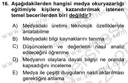 Haberciliğin Temel Kavramları Dersi 2019 - 2020 Yılı (Final) Dönem Sonu Sınav Soruları 16. Soru