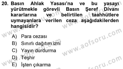 Haberciliğin Temel Kavramları Dersi 2019 - 2020 Yılı (Final) Dönem Sonu Sınav Soruları 20. Soru