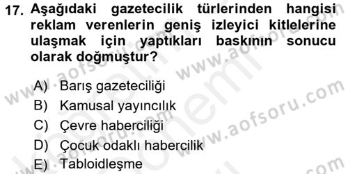 Haber Toplama Teknikleri Dersi 2017 - 2018 Yılı (Final) Dönem Sonu Sınav Soruları 17. Soru