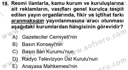 Haber Toplama Teknikleri Dersi 2017 - 2018 Yılı (Final) Dönem Sonu Sınav Soruları 19. Soru