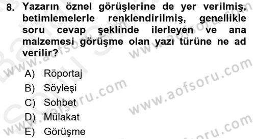 Haber Toplama Teknikleri Dersi 2017 - 2018 Yılı (Final) Dönem Sonu Sınav Soruları 8. Soru