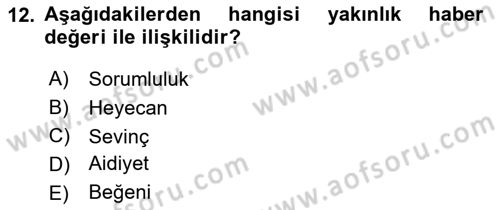 Haber Toplama Teknikleri Dersi 2021 - 2022 Yılı (Vize) Ara Sınav Soruları 12. Soru