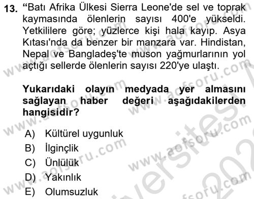 Haber Toplama Teknikleri Dersi 2021 - 2022 Yılı (Vize) Ara Sınav Soruları 13. Soru