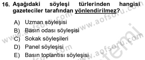 Haber Toplama Teknikleri Dersi 2021 - 2022 Yılı (Vize) Ara Sınav Soruları 16. Soru