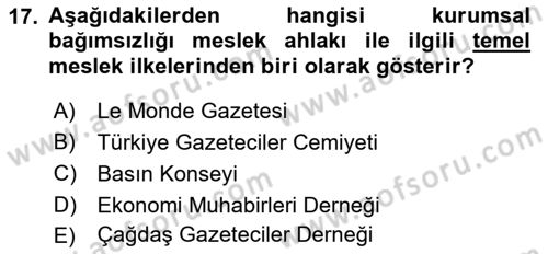 Haber Toplama Teknikleri Dersi 2021 - 2022 Yılı (Final) Dönem Sonu Sınav Soruları 17. Soru