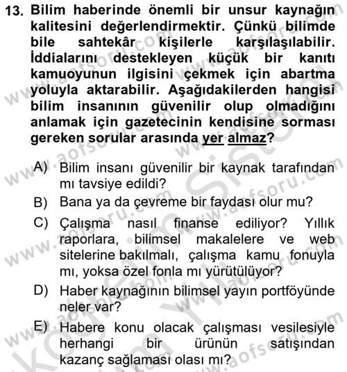 Haber Toplama Teknikleri Dersi 2021 - 2022 Yılı Yaz Okulu Sınav Soruları 13. Soru