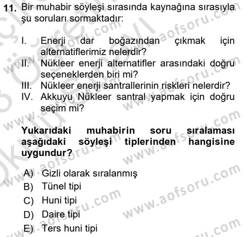 Haber Toplama Teknikleri Dersi 2022 - 2023 Yılı Yaz Okulu Sınav Soruları 11. Soru