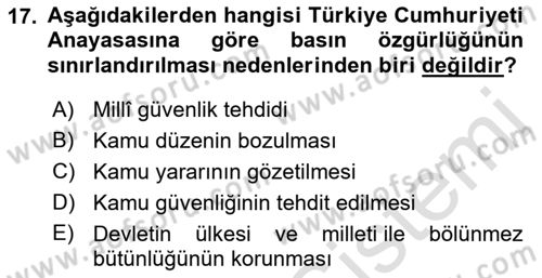 Haber Toplama Teknikleri Dersi 2022 - 2023 Yılı Yaz Okulu Sınav Soruları 17. Soru