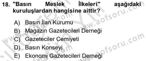 Haber Toplama Teknikleri Dersi 2022 - 2023 Yılı Yaz Okulu Sınav Soruları 18. Soru