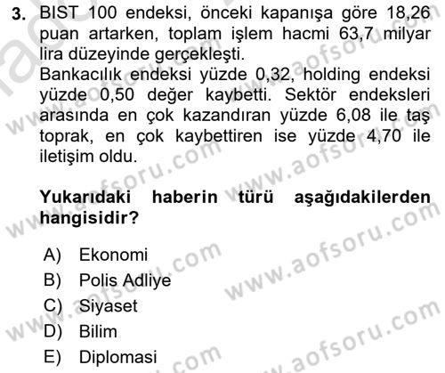 Haber Toplama Teknikleri Dersi 2022 - 2023 Yılı Yaz Okulu Sınav Soruları 3. Soru