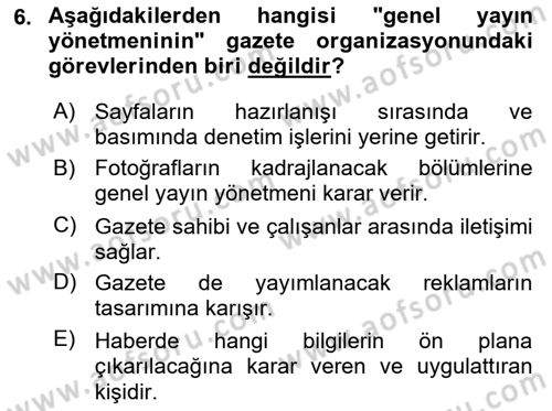 Haber Toplama Teknikleri Dersi 2022 - 2023 Yılı Yaz Okulu Sınav Soruları 6. Soru