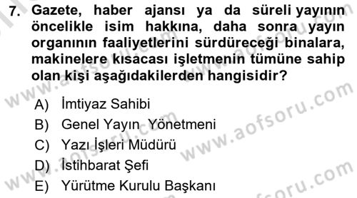Haber Toplama Teknikleri Dersi 2023 - 2024 Yılı (Vize) Ara Sınav Soruları 7. Soru