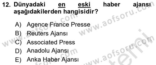 Haber Toplama Teknikleri Dersi 2023 - 2024 Yılı (Final) Dönem Sonu Sınav Soruları 12. Soru