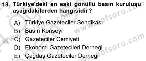 Haber Toplama Teknikleri Dersi 2023 - 2024 Yılı (Final) Dönem Sonu Sınav Soruları 13. Soru