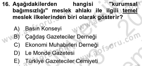 Haber Toplama Teknikleri Dersi 2023 - 2024 Yılı (Final) Dönem Sonu Sınav Soruları 16. Soru