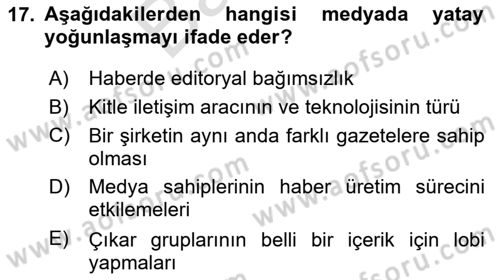 Haber Toplama Teknikleri Dersi 2023 - 2024 Yılı (Final) Dönem Sonu Sınav Soruları 17. Soru