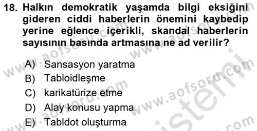 Haber Toplama Teknikleri Dersi 2023 - 2024 Yılı (Final) Dönem Sonu Sınav Soruları 18. Soru