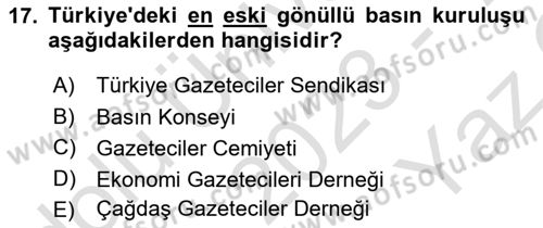 Haber Toplama Teknikleri Dersi 2023 - 2024 Yılı Yaz Okulu Sınav Soruları 17. Soru