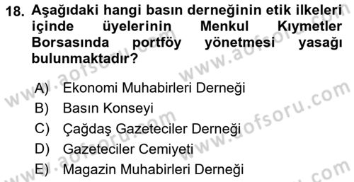 Haber Toplama Teknikleri Dersi 2023 - 2024 Yılı Yaz Okulu Sınav Soruları 18. Soru